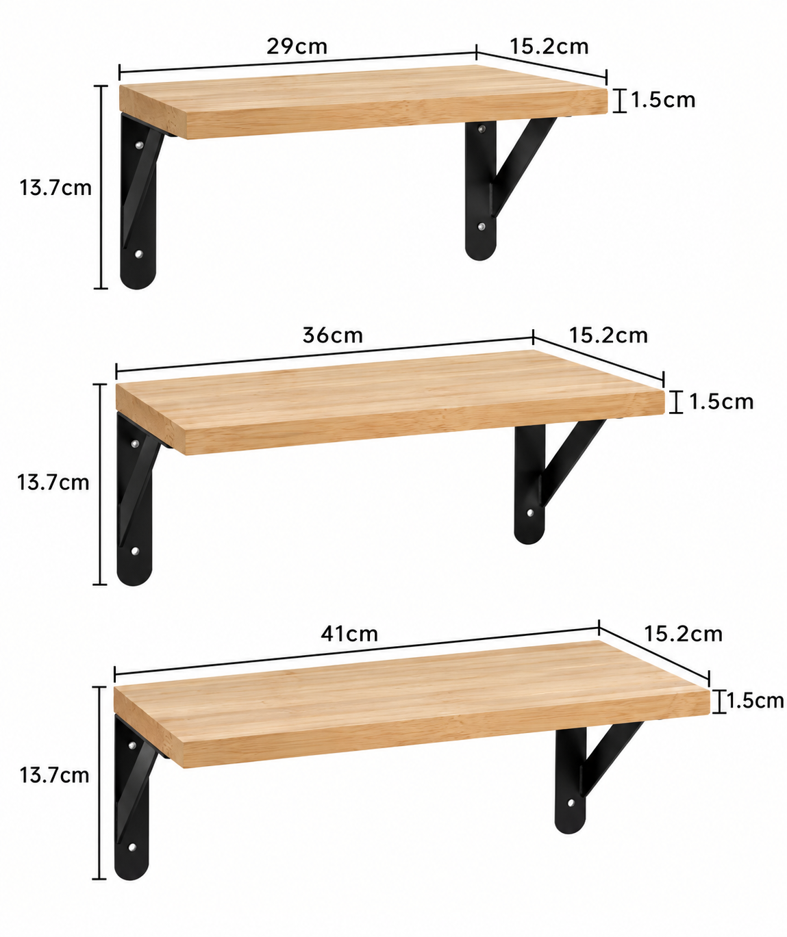 Rioja | Baldas Pared, Estantería de Pared de 3 Niveles, Estante Pared de Madera, para Dormitorio, Sala de Estar, Estudio, la Sala de Estar, la Oficina en el Hogar