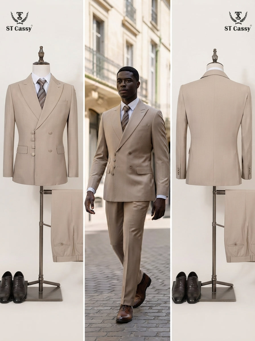 Julián | Traje cruzado beige de corte italiano – elegancia atemporal