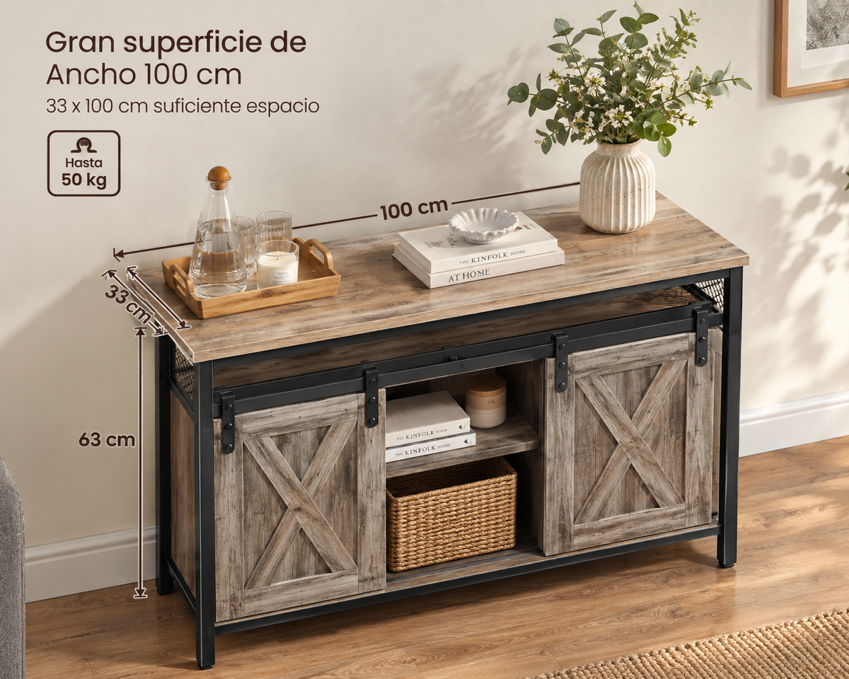 Tenerife | Aparador, Armario de Cocina, Armario de Almacenamiento, con 2 Puertas Correderas, 33 x 100 x 80 cm