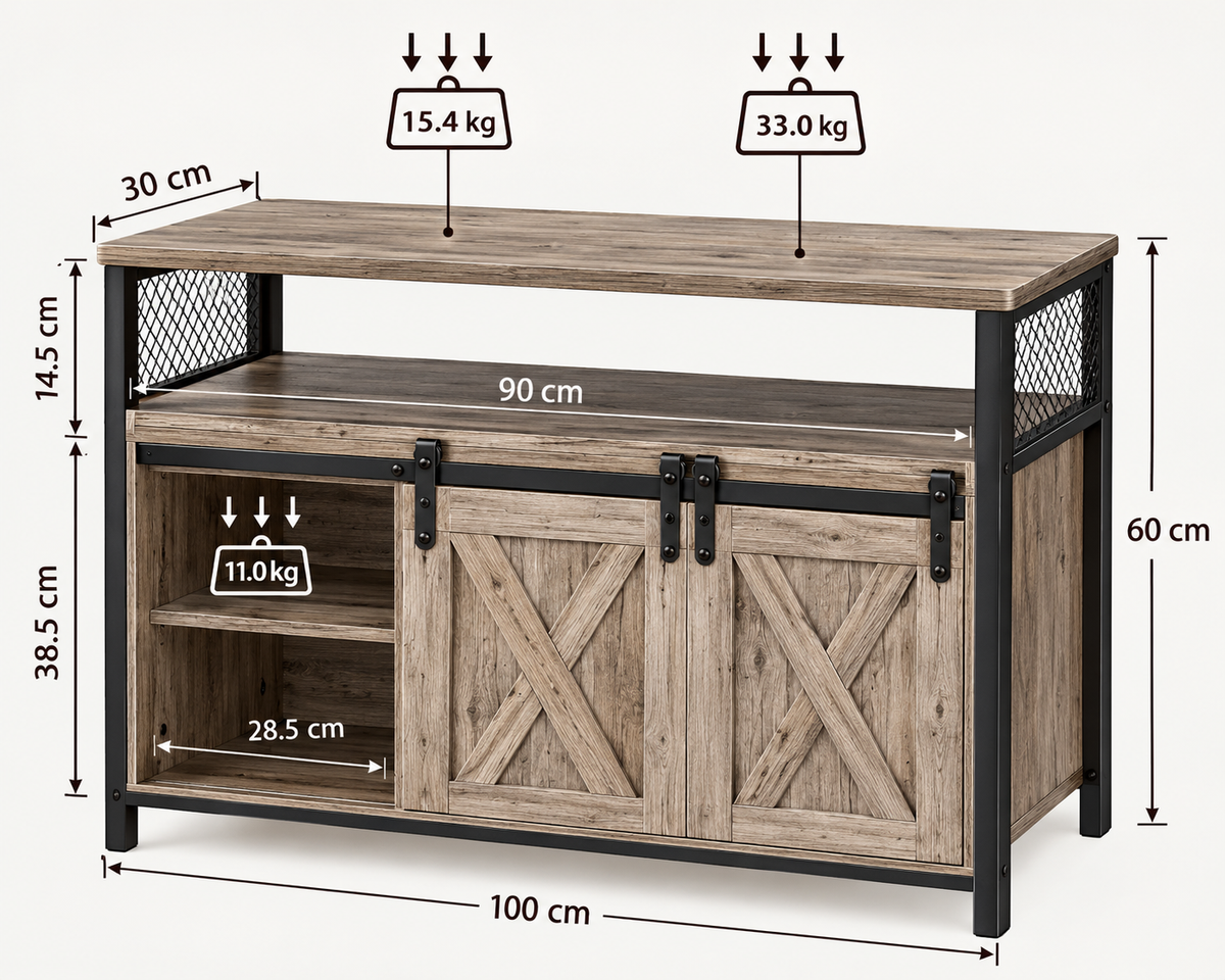 Tenerife | Aparador, Armario de Cocina, Armario de Almacenamiento, con 2 Puertas Correderas, 33 x 100 x 80 cm