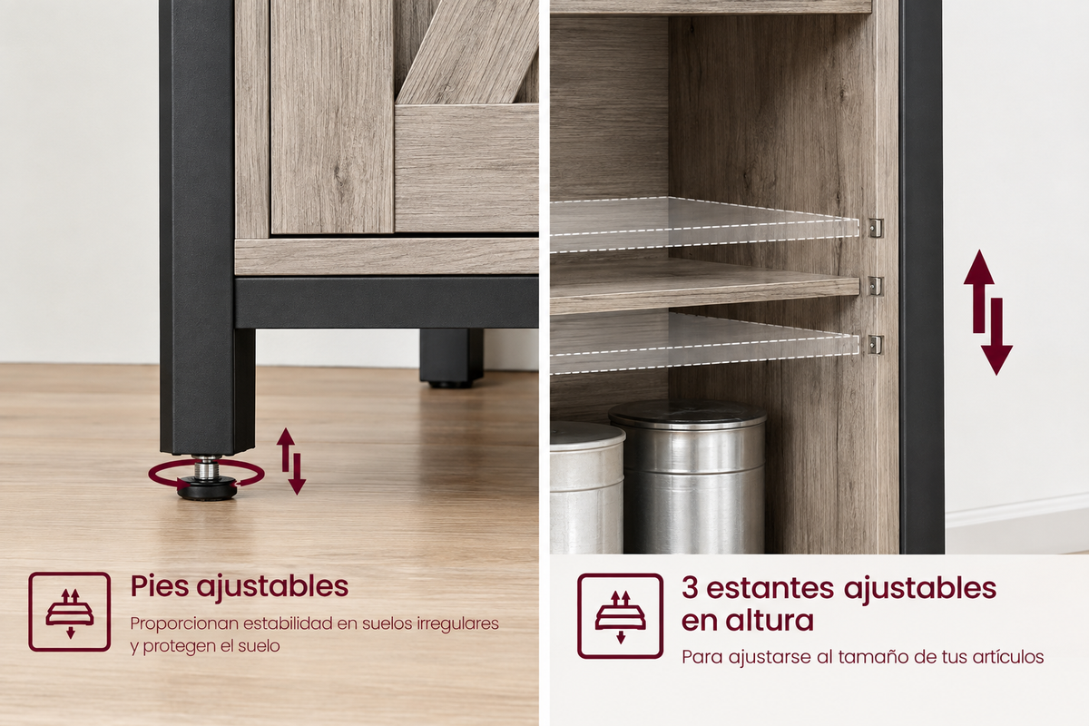 Tenerife | Aparador, Armario de Cocina, Armario de Almacenamiento, con 2 Puertas Correderas, 33 x 100 x 80 cm
