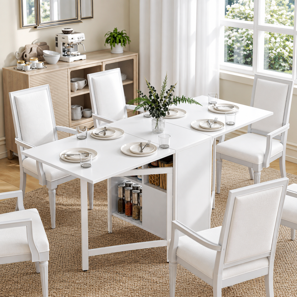 Santander | Mesa Plegable de Comedor con Alas Abatibles 4 Compartimentos 3 Formas para Cocina Salón 169x60x75 cm