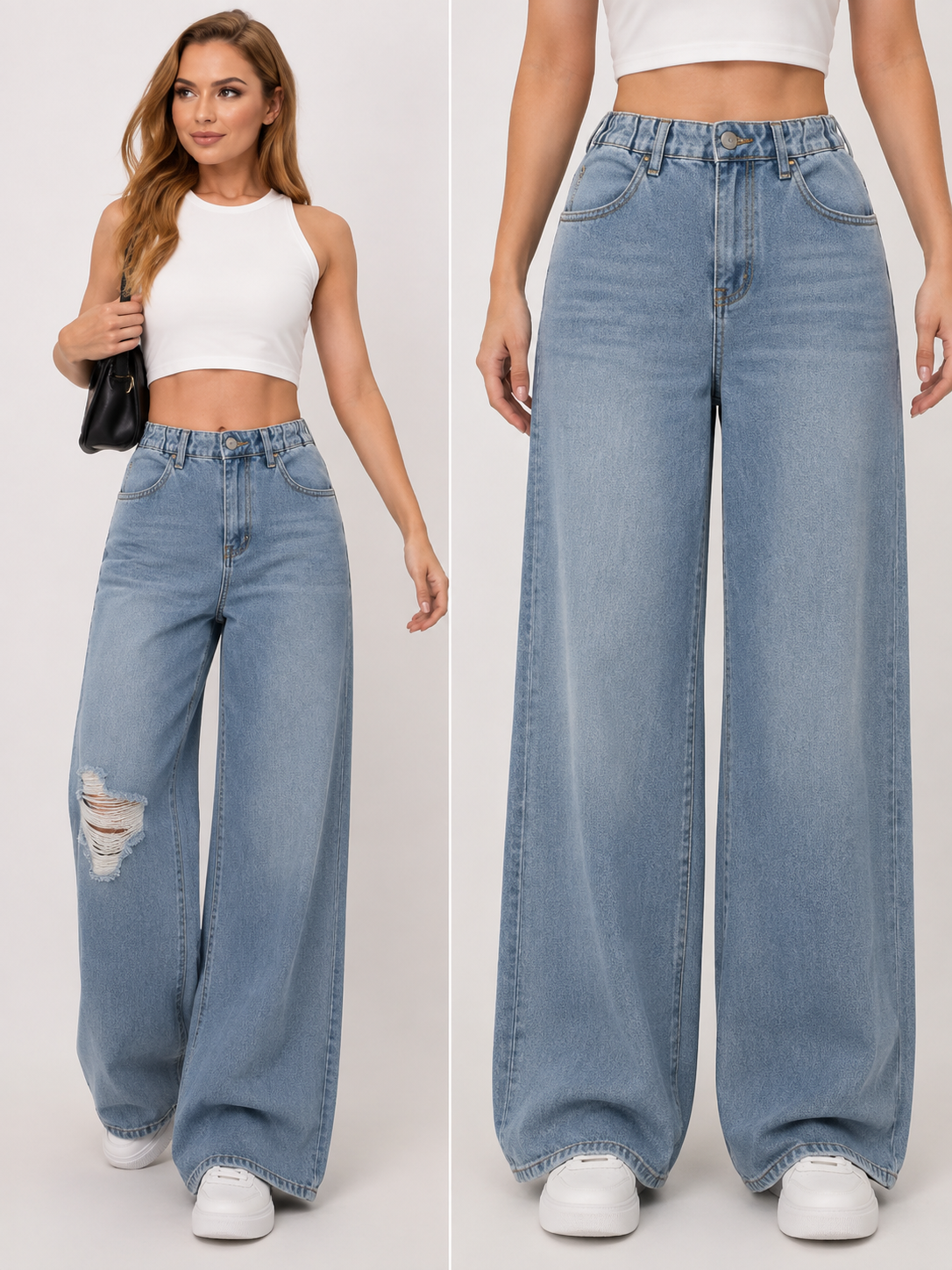 Rosse | Vaquero wide leg de talle alto con rotos – comodidad y tendencia