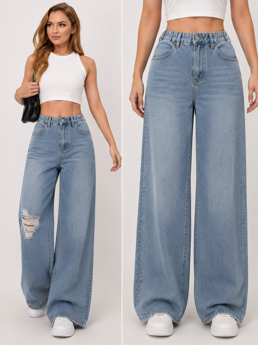 Rosse | Vaquero wide leg de talle alto con rotos – comodidad y tendencia