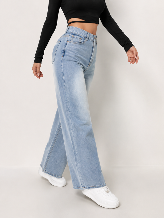Lisa | Vaquero wide leg de talle alto en lavado claro – básico esencial