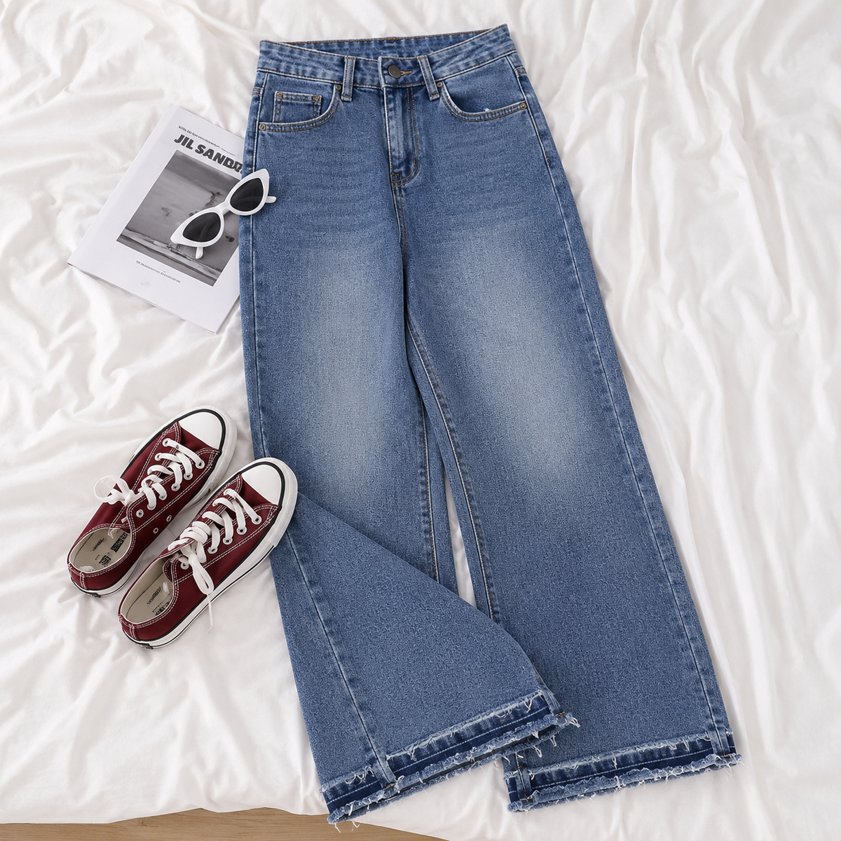 Jimena | Vaquero wide leg con bajo deshilachado