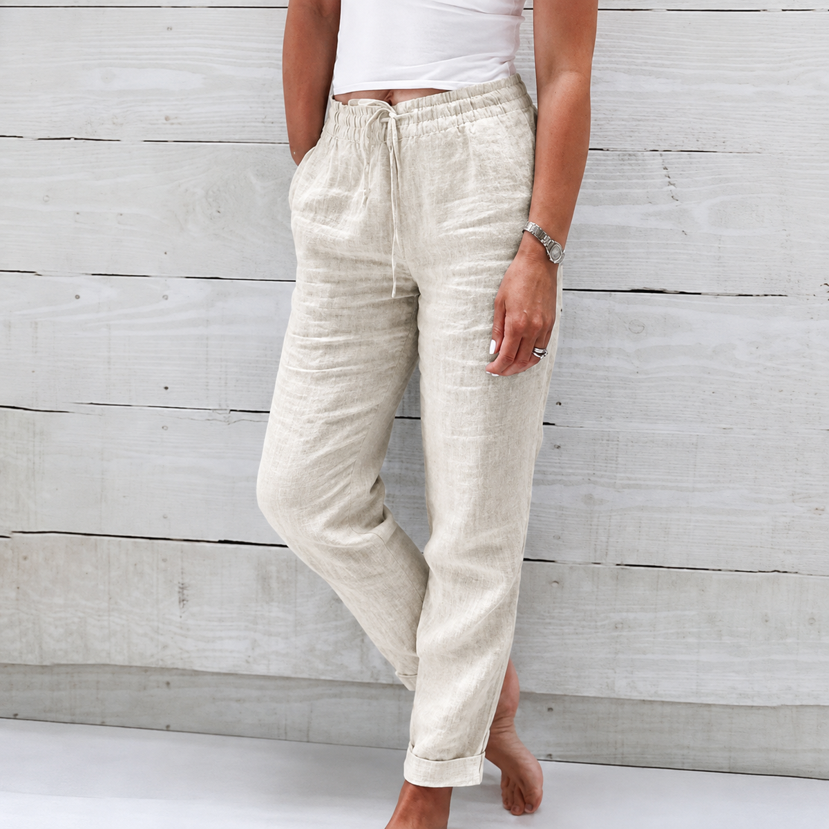 Ana | Pantalón de lino con cordón ajustable – frescura y comodidad diaria