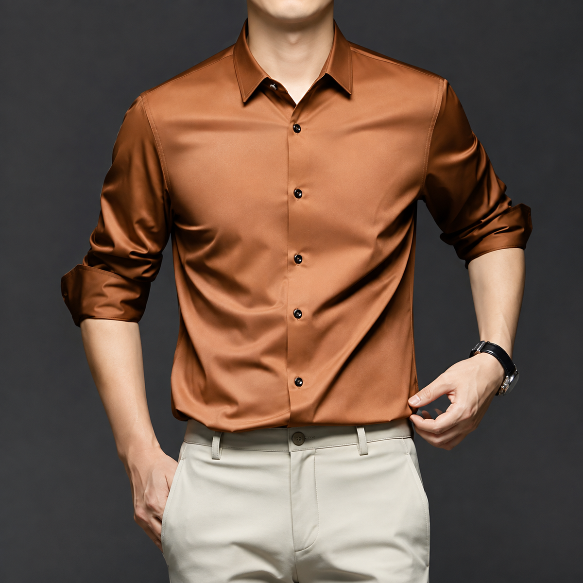 Iván | Camisa de Hombre de Manga Larga, Sin Necesidad de Planchado, Resistente a las Arrugas