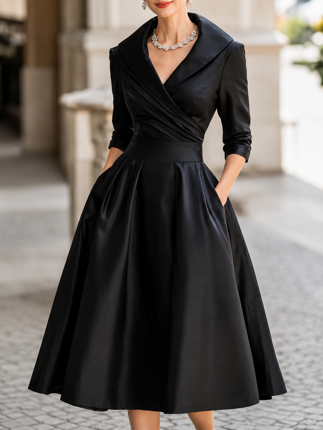 Fani | Vestido midi elegante de manga larga con escote cruzado