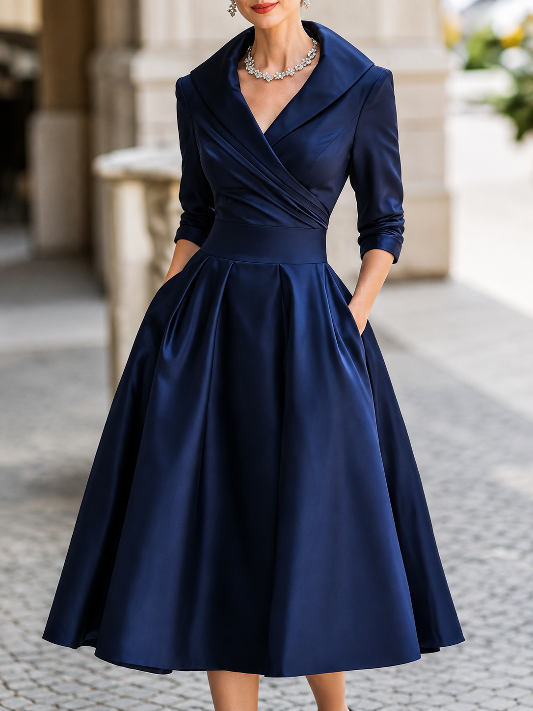 Fani | Vestido midi elegante de manga larga con escote cruzado