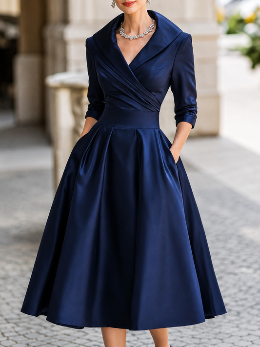 Fani | Vestido midi elegante de manga larga con escote cruzado