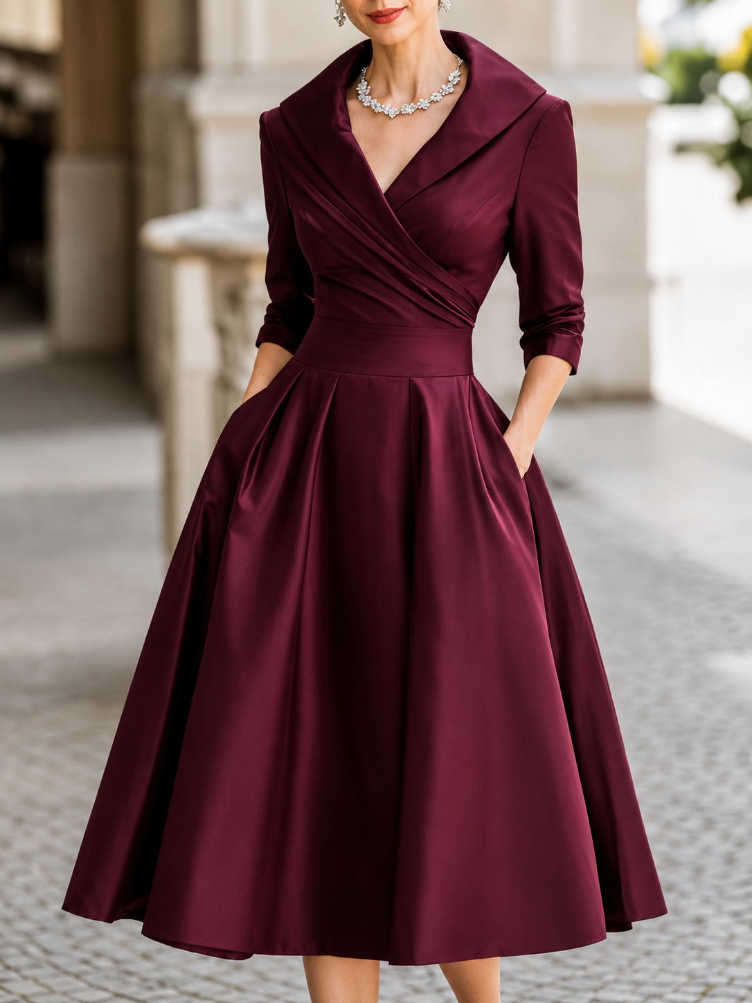 Fani | Vestido midi elegante de manga larga con escote cruzado