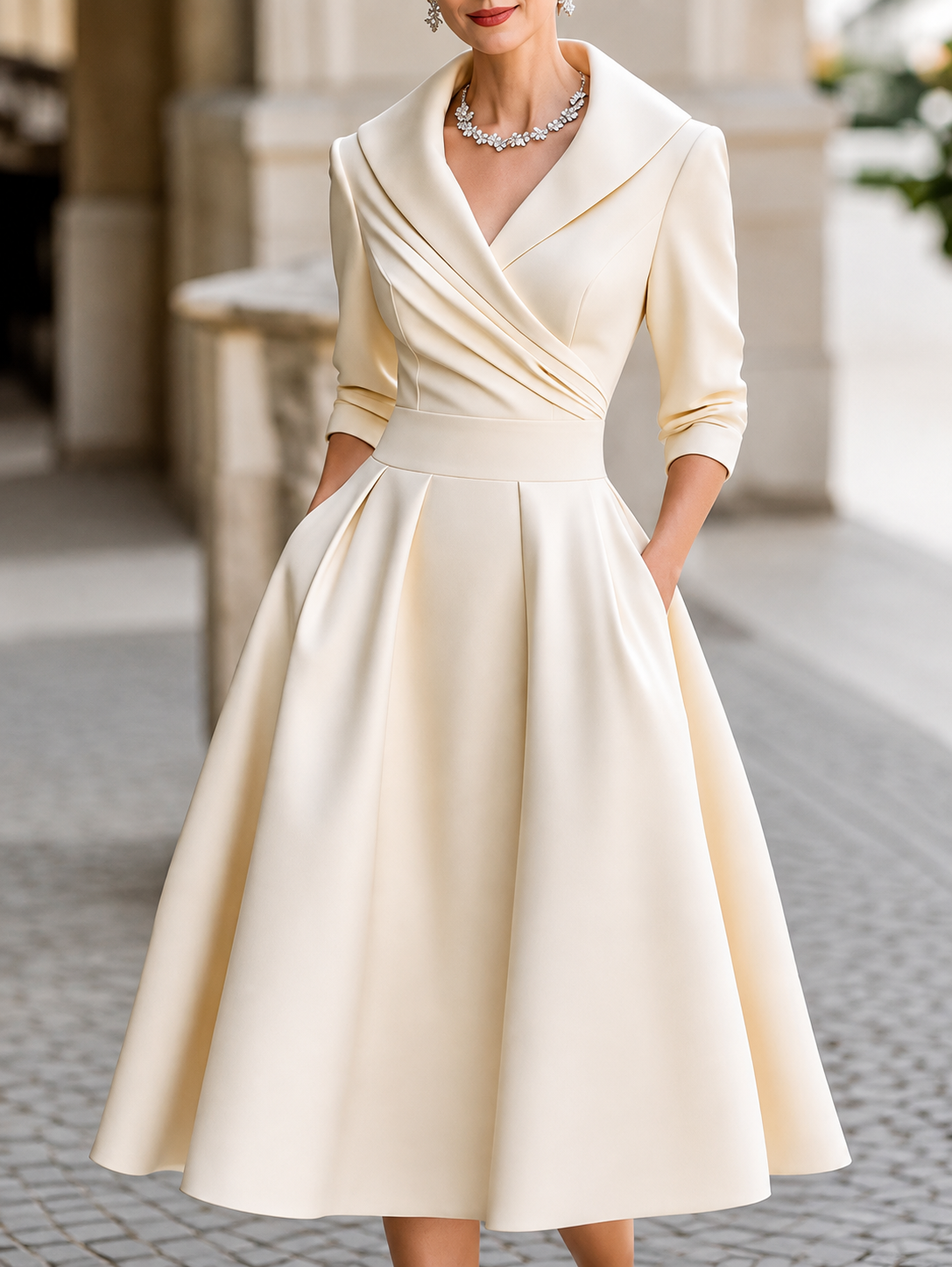 Fani | Vestido midi elegante de manga larga con escote cruzado