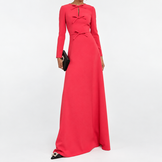 Annabel | Vestido Largo Fucsia con Lazos – Elegancia de Fiesta