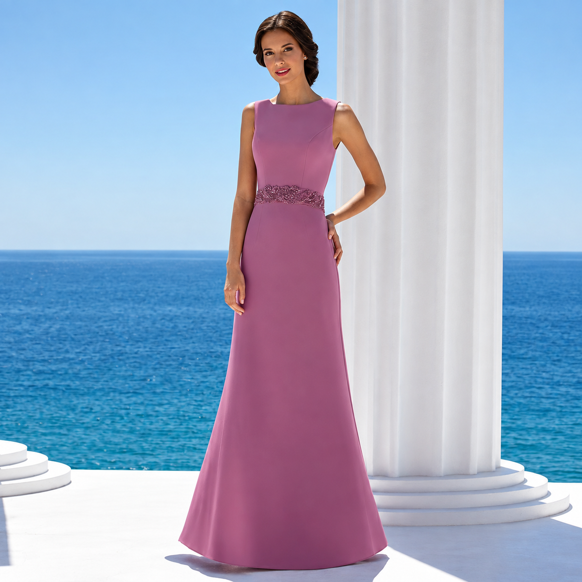 Yael | Vestido Largo Malva con Espalda de Encaje Bordado