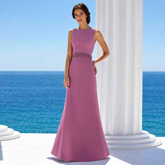 Yael | Vestido Largo Malva con Espalda de Encaje Bordado