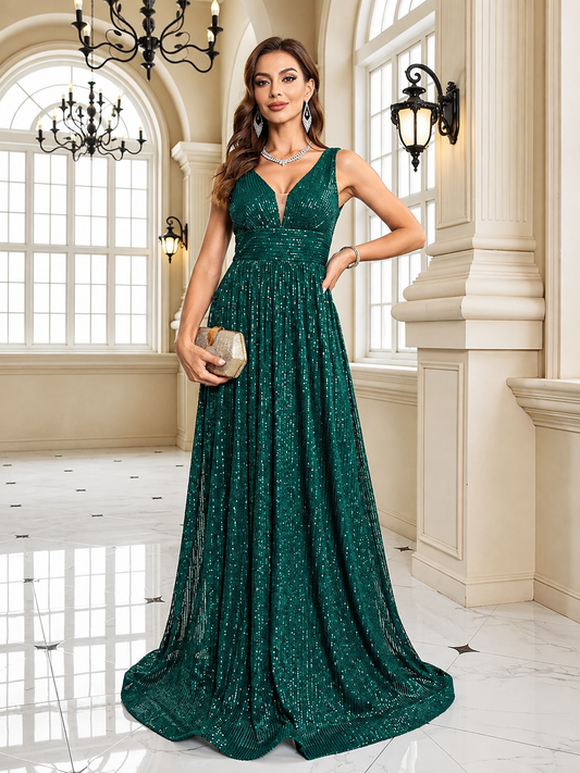 Sandra | Vestido de Gala Verde Esmeralda con Lentejuelas