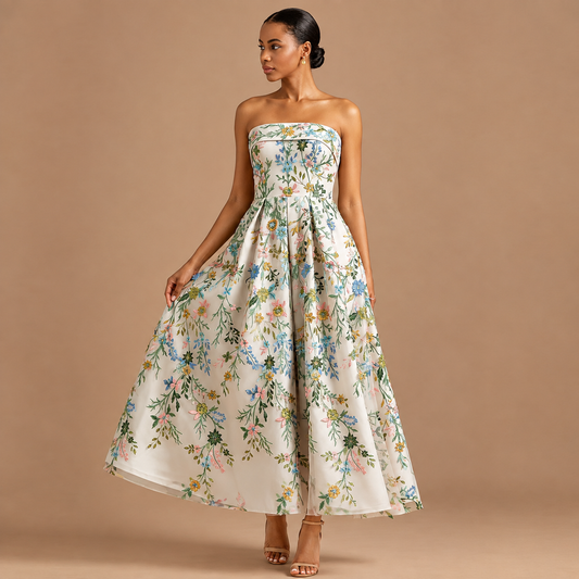 Melissa | Vestido Midi Bordado Floral en Blanco