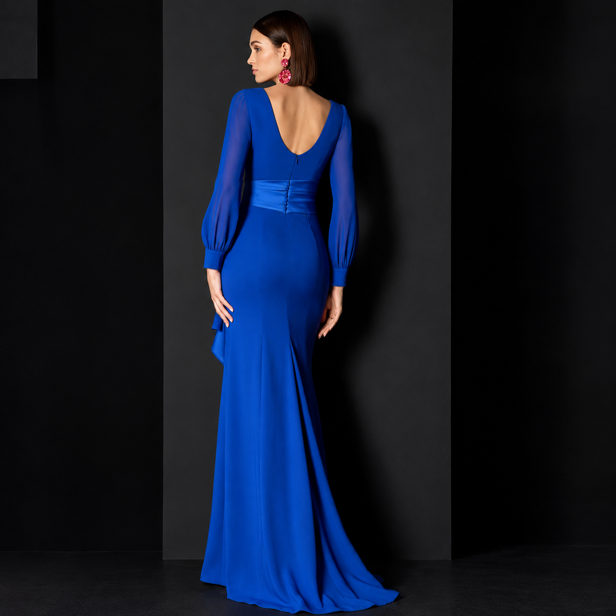 Nerea | Vestido Largo Azul Klein con Cinturón de Satén