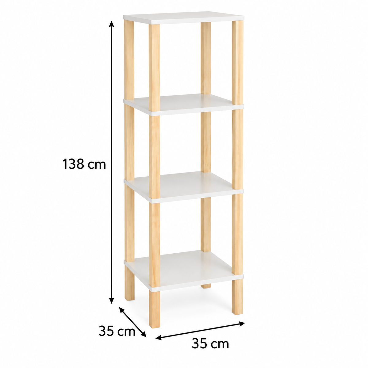 Ibiza | Estantería Estrecha Nórdica en Blanco y Madera, 138 cm