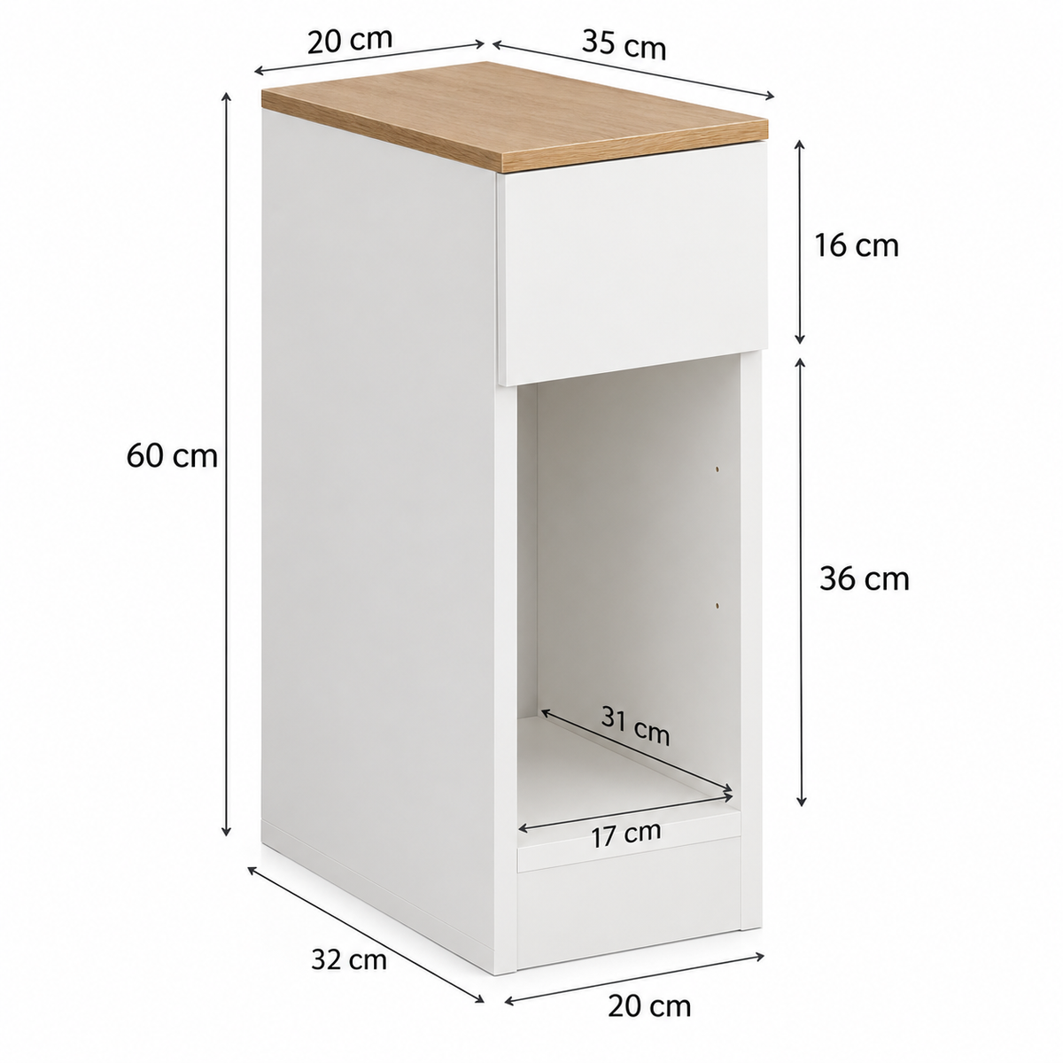 Jaén | Juego de 2 mesitas de noche con cajón para cama con somier, mesa auxiliar para sofá, 2 piezas, mesa auxiliar estrecha, mesita de noche
