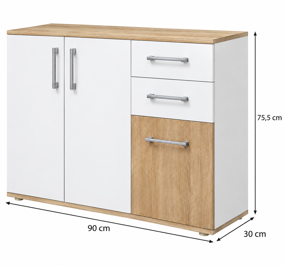 Lugo | Aparador de Salón Moderno con 2 Cajones 90x30x75,5 cm Blanco y Natural