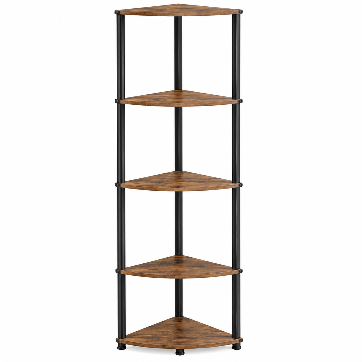 Zaragoza | Estantería Esquinera con 5 Niveles, Librería, Montaje Superrápido sin Herramientas, Acero, Robusto, 38,3 x 27 x 139 cm, para Plantas, Salón, Marrón Rústico