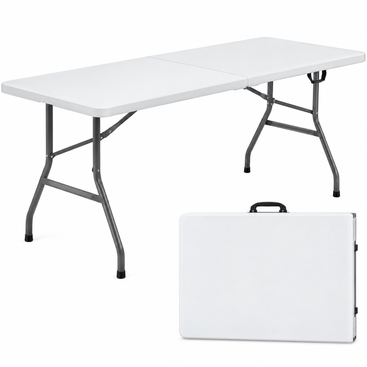 Jaca | Mesa Plegable Resina Reforzada 180x74x74cm | Camping, Jardín y Eventos | Acero y Pies Antideslizantes | Carga Hasta 150kg | 2-8 Personas