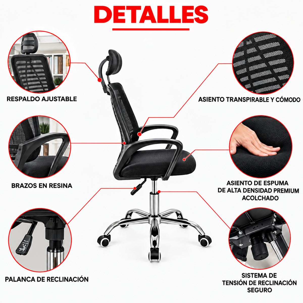 Cerler | Silla de Oficina Ergonómica con Reposacabezas Ajustable