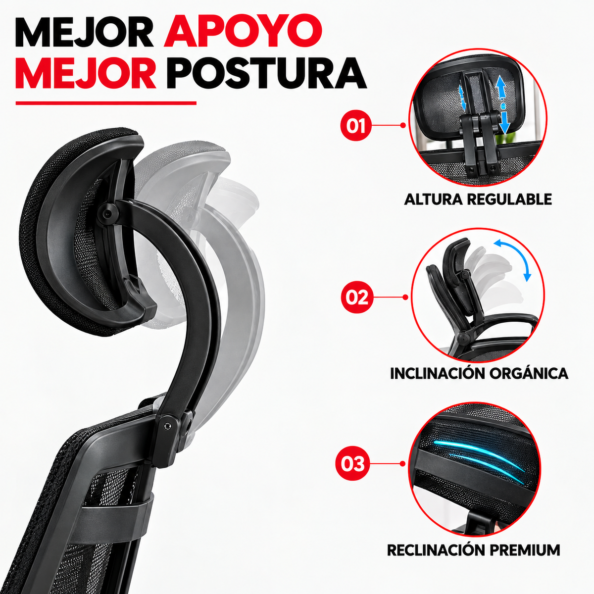 Cerler | Silla de Oficina Ergonómica con Reposacabezas Ajustable