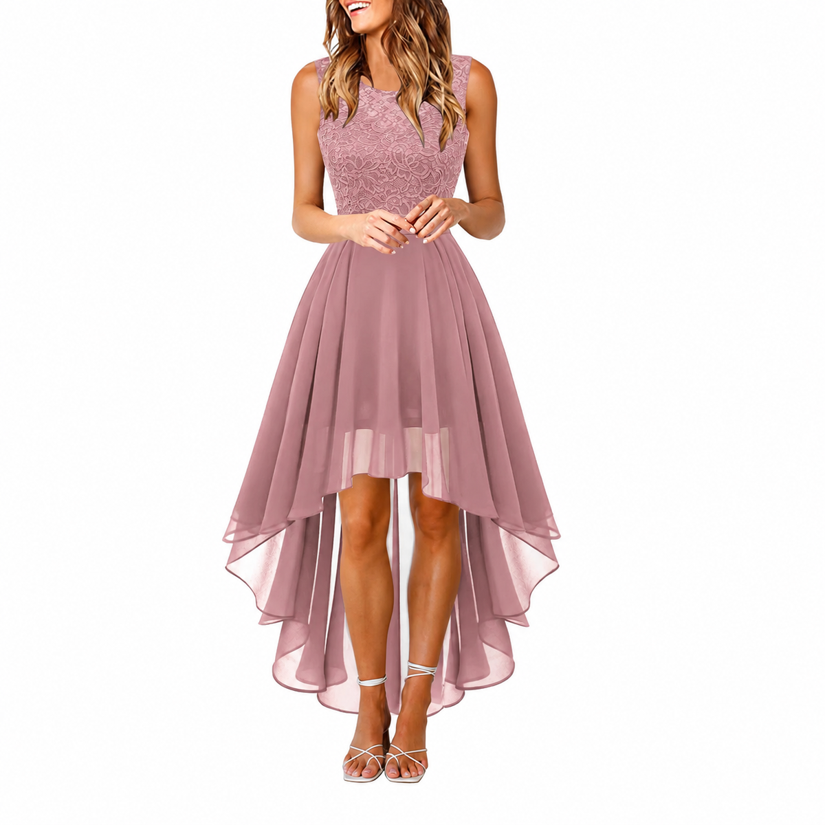 Nadia | Vestido asimétrico de encaje con falda de vuelo en varios colores