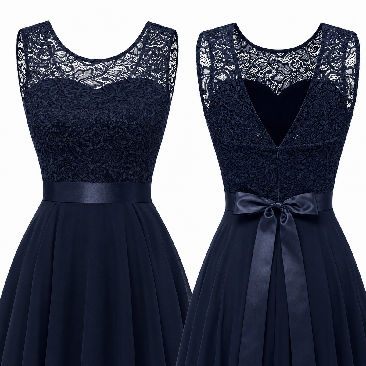 Nadia | Vestido asimétrico de encaje con falda de vuelo en varios colores