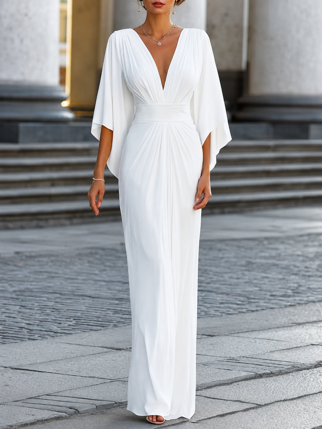 Sonia | Vestido largo de escote V con mangas kimono
