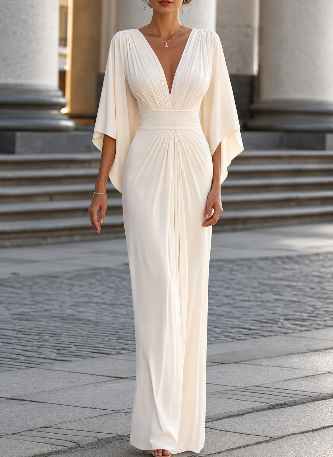 Sonia | Vestido largo de escote V con mangas kimono