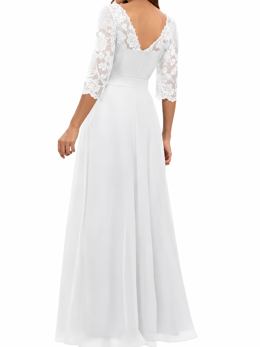 Marta | Vestido largo de novia con escote en V, encaje en las mangas y falda vaporosa