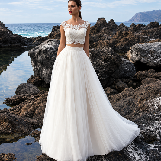Lorena | Vestido de novia dos piezas con top de encaje y falda de tul