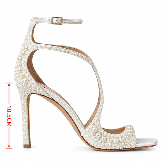 Paloma | Sandalias de novia de tacón con perlas y tiras cruzadas