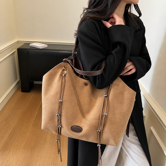 Tote Bag Sweet |  Bolso shopper de ante con cordones laterales y remaches