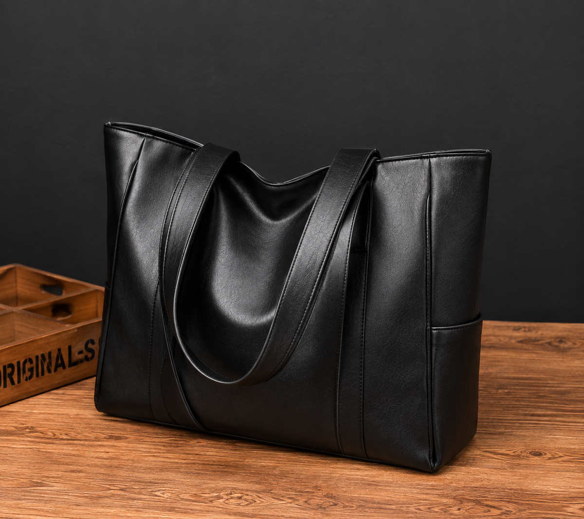 Tote Bag Night | Bolso Tote Bag de Cuero Sintético Negro