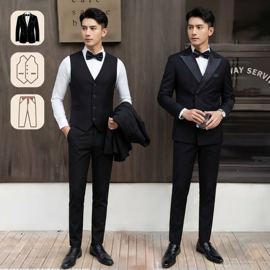 Luís | Traje esmoquin negro de 3 piezas con solapa satinada – gala total