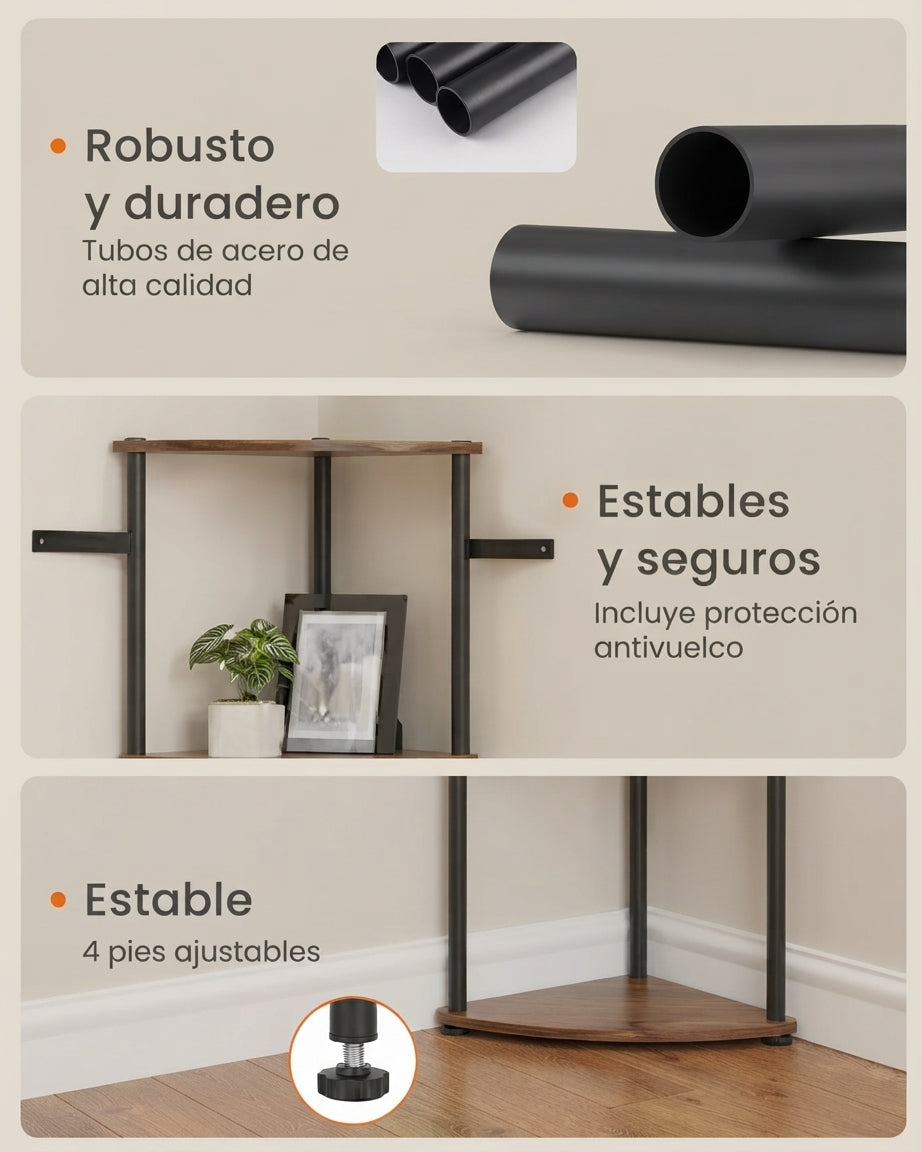 Zaragoza | Estantería Esquinera con 5 Niveles, Librería, Montaje Superrápido sin Herramientas, Acero, Robusto, 38,3 x 27 x 139 cm, para Plantas, Salón, Marrón Rústico