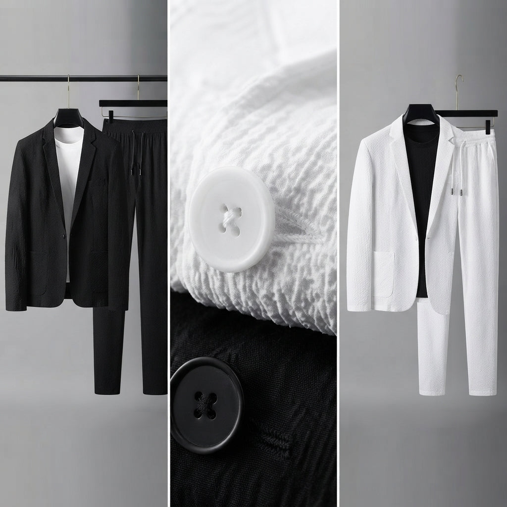 Nicolás | Conjunto blazer + jogger de tejido texturizado – disponible en negro y blanco