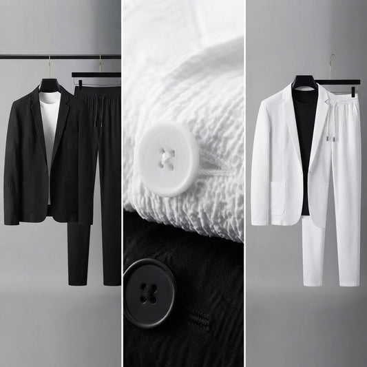 Nicolás | Conjunto blazer + jogger de tejido texturizado – disponible en negro y blanco