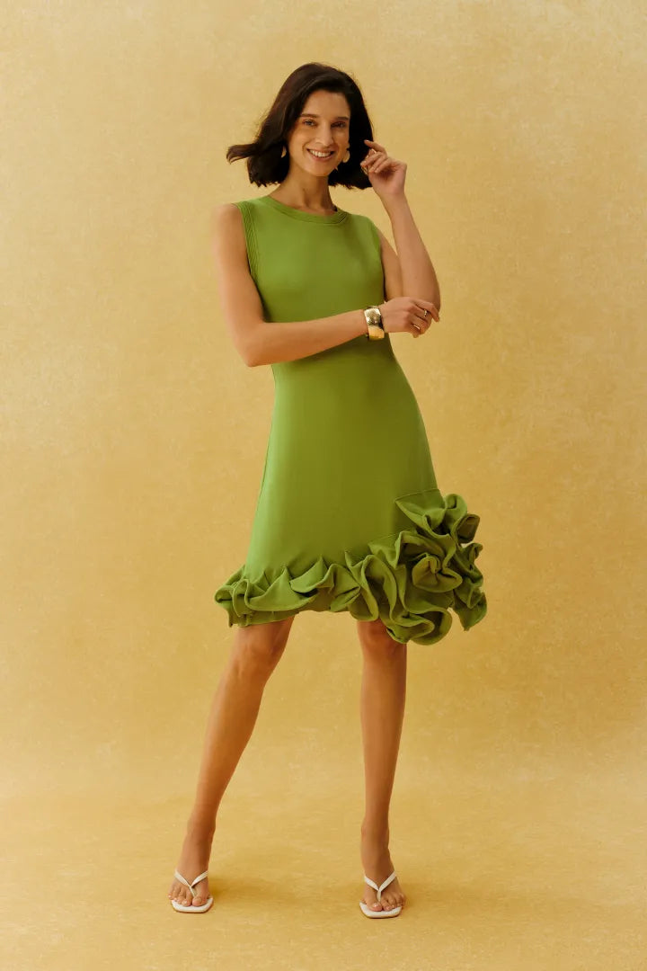 Mila | Vestido Mini de Punto Sin Mangas con Volantes