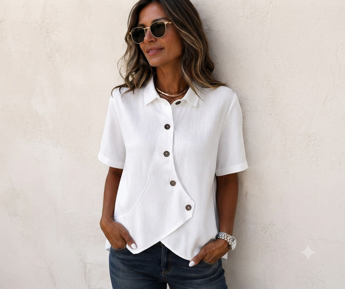 Raquel | Blusa asimétrica con botones y cuello camisero