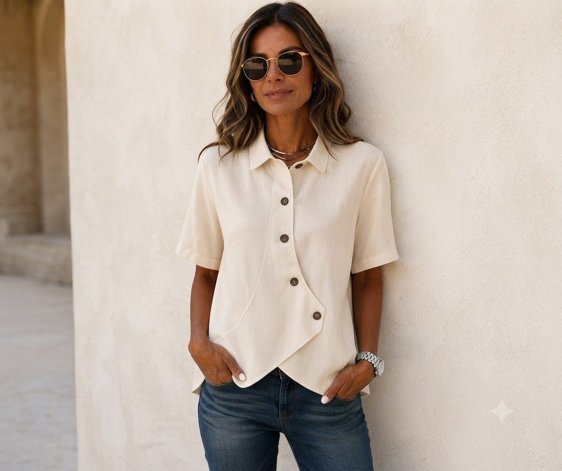 Raquel | Blusa asimétrica con botones y cuello camisero