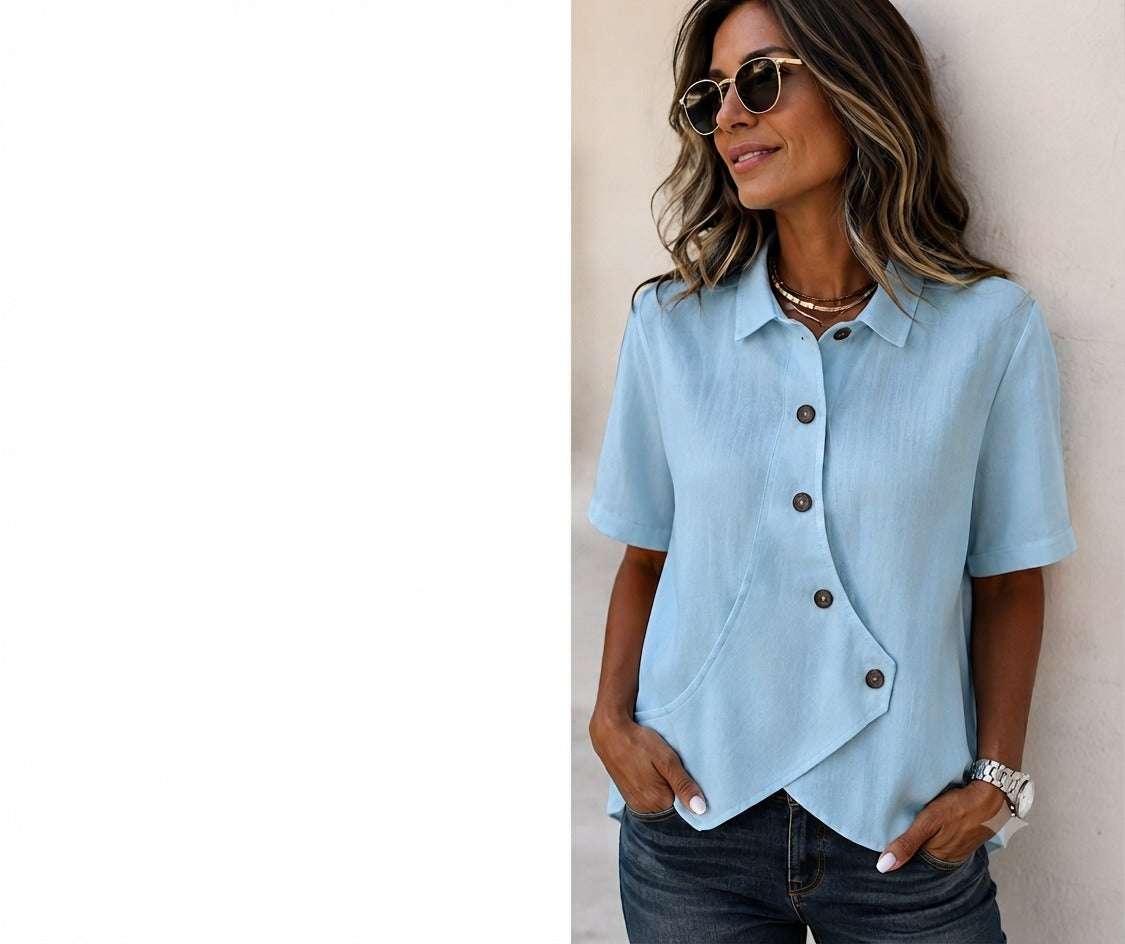 Raquel | Blusa asimétrica con botones y cuello camisero