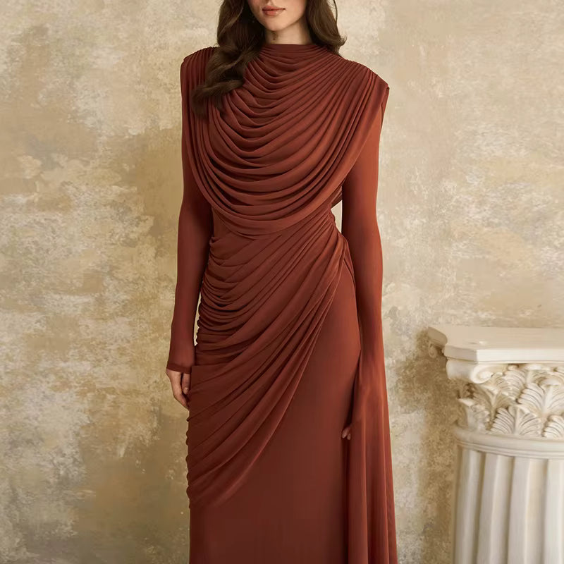 Estrella | Vestido Largo de Fiesta Asimétrico con Drapaje y Capa
