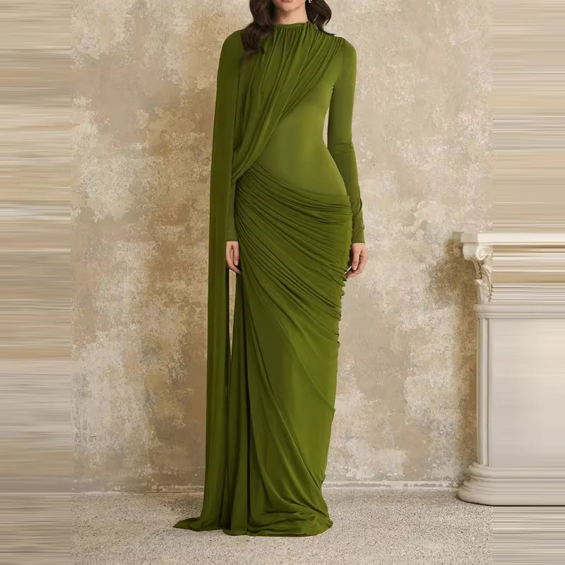 Estrella | Vestido Largo de Fiesta Asimétrico con Drapaje y Capa