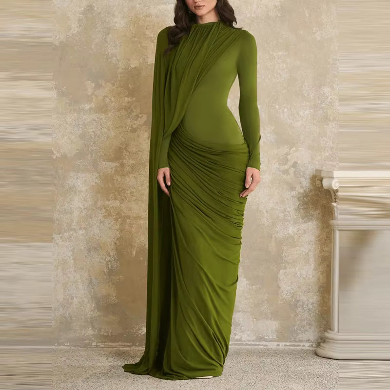 Estrella | Vestido Largo de Fiesta Asimétrico con Drapaje y Capa